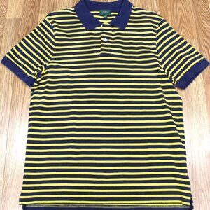 J.CREW REGULAR FIT 100% COTTON PIQUE KNIT SHIRT GOLD & NAVY Sz LARGE, L